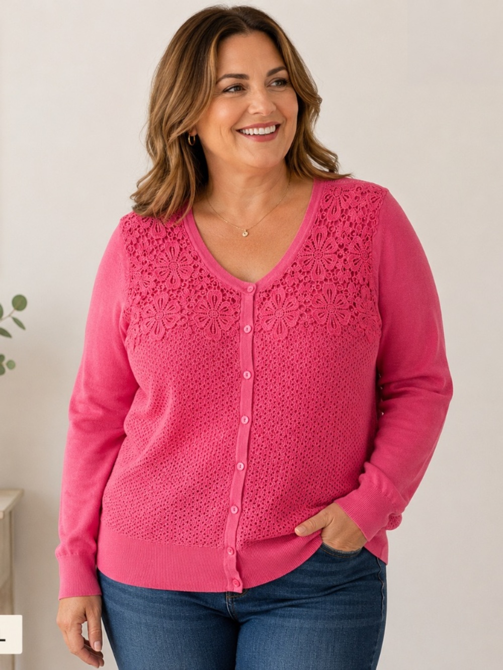 Charter Club Floral Lace Button up Cardigan Pink size XL